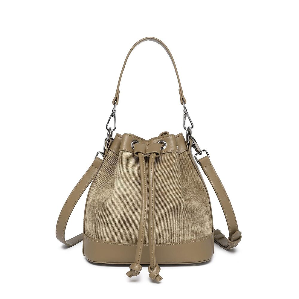 9037 Drawstring Bucket Bag PU Crossbody Bag Denim Blue Stylish Bucket
